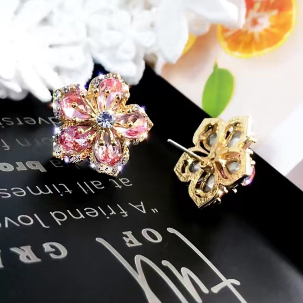 Elegant Sparkly Pink Sapphire Flower Earrings - Picture 2 of 4